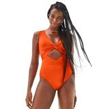 Plus Size Women's Twist Knot Shimmer One Piece Swimsuit by Swimsuits For All in Chili (Size 8)