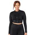 Plus Size Women's Chlorine Resistant Long Sleeved Cropped Zip Tee by Swimsuits For All in Black (Size 16)