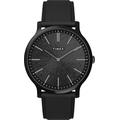 Timex Men's Gallary 40mm Watch - Black Strap Black Dial Black Case, Black/Dial, One Size, 40 mm Gallery 3-Hand Leather Strap Watch