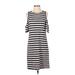 Ann Taylor Casual Dress - Shift Cold Shoulder 3/4 sleeves: Ivory Stripes Dresses - Women's Size X-Small