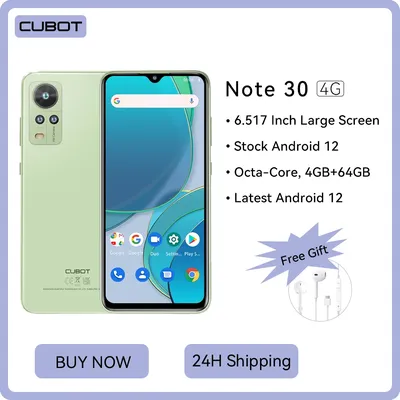 Cubot Note 30 4G téléphones portables Smartphone Android 12 Octa-core 4 Go + 64 Go(256 Go