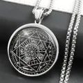 Collier en verre en acier inoxydable médaille des sept arbalète sceau du Talisman Protection des