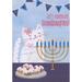 Designer Greetings White Cat with Pink Collar and Pink Flower on Head Menorah and Treats Juvenile Hanukkah Card for Granddaughter