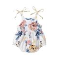 Gureui Toddler Baby Girls Casual Suspender Jumpsuits Flower Print Round Neck Bow Lace-Up Triangle Romper Bodysuit