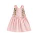 hirigin Toddler Baby Easter Overall Dress Cute Sleeveless Square Neck Bunny Suspender Dress