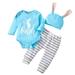TAIAOJING Toddler Girls 2Pcs Outfit Sets Boys Girls Long Sleeve Easter Letter Cartoon Rabbit Prints Romper Bodysuit Striped Pants Hat Outfits Fall Outfits 0-3 Months