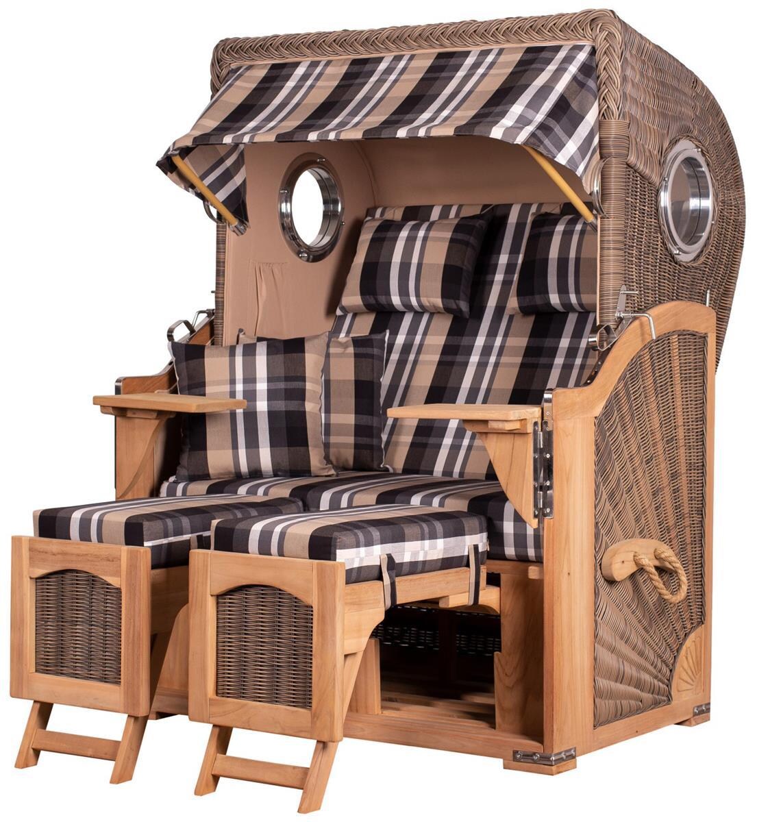 Mr. Deko Strandkorb Komplettset - bene living - Ammersee Teak - PE grau - Modell 583 - inkl. Liftersystem Image