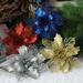 10Pcs Glitter Poinsettia Flowers Christmas Tree Ornaments Artificial Poinsettias Bushes Christmas Decorations for Xmas Holiday Wedding 5.2-inch