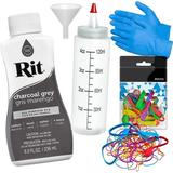 Rit Dye Liquid Charcoal Grey All-Purpose Dye 8oz Pixiss Tie Dye Accessories Bundle with Rubber Bands Gloves and Squeeze Bottle