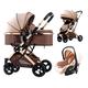 YCKEGEW Fold Pram Baby Stroller for 0-36 Months 3 In 1 Baby Strollers Set Travel System Doll Stroller Pram Shock Absorption Springs Pram with Footmuff (Color : Brown)