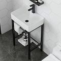 Bathroom Sink White Ceramic Console Pedestal laundry Sinks free standing Wash Basin sinks Porcelain Vessel Basin Rectangle with Stainless Steel Metal Legs Stand Vanity Sink black Storage Shelf ( Size