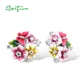 SANTUZZA-Boucles d'oreilles en argent regardé 925 pour femme fleurs roses et jaunes délicates