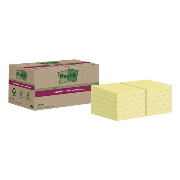 Post-it Super Sticky Recycling 12er-Pack Haftnotizblock »Super Sticky Recycling Notes« 4,76 x 4,76 cm gelb Image
