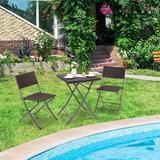 Gymax 3PCS Patio Bistro Set Folding Wicker Chairs & Table Outdoor Patio Furniture Set Brown