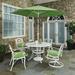 Homestyles Sanibel White 7 Piece Outdoor Dining Set with Umbrella and Cushions