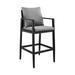 Armen Living Cayman Outdoor Patio Bar Stool in Aluminum with Grey Cushions