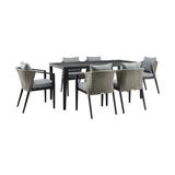 Armen Living Palma Outdoor Patio 7-Piece Dining Table Set in Aluminum and Wicker with Grey Cushions