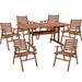 Sunnydaze Meranti Wood 7-Piece Long Outdoor Dining Table and Chairs