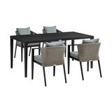 Armen Living Palma Outdoor Patio 5-Piece Dining Table Set in Aluminum and Wicker with Grey Cushions