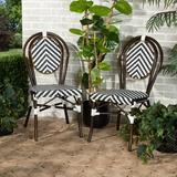 Baxton Studio Alaire Classic French Black and White Weaving and Dark Brown Metal 2-Piece Outdoor Dining Chair Set