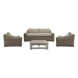 Verano 4 Piece Outdoor Patio Furniture Set in Wicker and Acacia Wood with Taupe Cushions