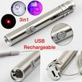 Ringshlar New 3 in1 Mini USB Rechargeable LED Laser UV Torch Pen Flashlight Multifunction Lamp