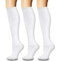 1/2/3 Pairs Knee High Graduated Compression Socks for Men & Women Best For Running Athletic Medical and Travel(2 Pairs White S/M)