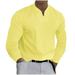 Sweatshirts for Men Mens Shirts Men Casual Shirt Solid Long Sleeve V-Neck Pullover Blouse Tops Dress Shirts for Men Mens Sweater on Sales Yellow S