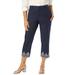 Plus Size Women's Stretch Poplin Classic Cropped Straight Leg Pant by Jessica London in Navy Embroidery (Size 12)