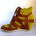 Urban Outfitters Shoes | Green Suede And Leather Funky Wedge Sneakers Sz 7 | Color: Green/Yellow | Size: 7