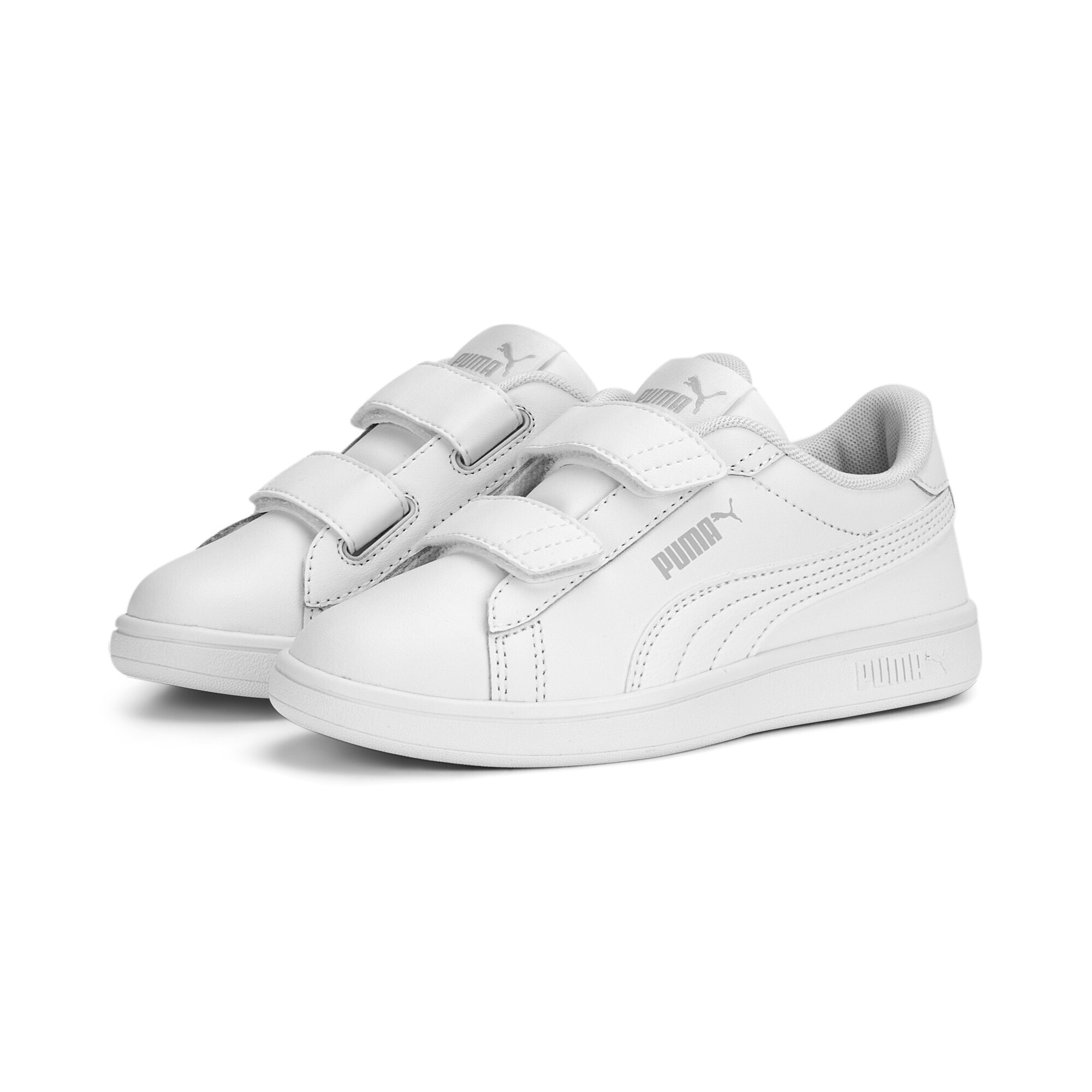 Sneaker PUMA "Smash 3.0 Sneakers Jugendliche", Kinder, Gr. 32, weiß (weiß cool light gray), Obermaterial: Synthetik, Kuhleder, Textil, Leder; Futter: Textil; Innensohle: Textil; Laufsohle: Gummi, Schuhe Sneaker