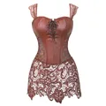 Robe Steampunk en cuir corset gothique sexy bretelles bustier noir fermeture éclair jupe en