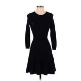 Topshop Casual Dress - Fit & Flare Crew Neck Long Sleeve: Black Solid Dresses - Women's Size 2