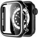 Compatible with Apple Watch Case 45mm Series 7 Built in Tempered Glass Screen Protector Ultra-Thin PC Bumper Full Coverage iWatch Protective Cover for Women Men Black/Silver