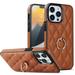 Feishell Cover Compatible with Apple iPhone 13 Pro 6.1 Inch Fashion Diamond-shaped Texture PU Leather Shockproof Metal Finger Ring Holder Kickstand Lightweight Anti-Scratch Phone Case Brown
