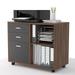 LaMuseCybÃ¨le File Cabinet 3 -Drawer Mobile Lateral Filing Cabinet with Printer Stand for Home Office (Walnut and Dark Grey )