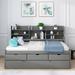 Red Barrel Studio® Twin Captain Bed w/ Built-in Bookshelves, Storage Drawers & Trundle Wood in Gray | 47.2 H x 88 W x 77.5 D in | Wayfair