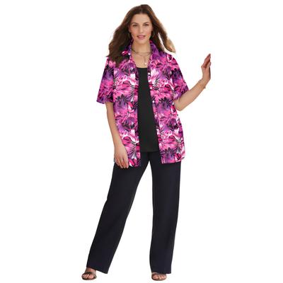 Plus Size Women's Timeless Short Sleeve Blouse by Catherines in Berry Pink Palm Leaves (Size 5X)