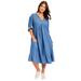 Plus Size Women's Ruffled Denim Talluhla Dress by June+Vie in Medium Wash (Size 10/12)