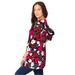 Plus Size Women's Stretch Knit Swing Tunic by Jessica London in Classic Red Layered Flowers (Size 12) Long Loose 3/4 Sleeve Shirt