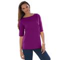 Plus Size Women's Stretch Cotton Cuff Tee by Jessica London in Purple Tulip (Size 30/32) Short-Sleeve T-Shirt