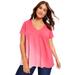 Plus Size Women's V-Neck Ombre Tee by June+Vie in Pink Dip Dye (Size 18/20)