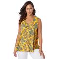 Plus Size Women's Stretch Cotton V-Neck Trapeze Tank by Jessica London in Yellow Playful Paisley (Size L)