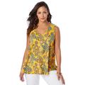 Plus Size Women's Stretch Cotton V-Neck Trapeze Tank by Jessica London in Yellow Playful Paisley (Size 3X)