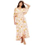 Plus Size Women's Cold-Shoulder Faux-Wrap Maxi Dress by June+Vie in Blush Garden Print (Size 30/32)
