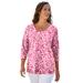 Plus Size Women's Stretch Cotton Scoop Neck Tee by Jessica London in Pink Feather (Size 26/28) 3/4 Sleeve Shirt