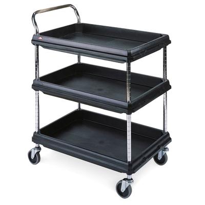 Metro BC2030-3DBL 3 Level Plastic Utility Cart w/ 400 lb Capacity, Raised Ledges, Polymer, 32-3/4" x 21-1/2", Black
