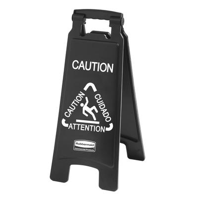 Rubbermaid 1867505 Executive Multi-Lingual Caution Sign - 2 Sided Black, 26" x 11" x 25"