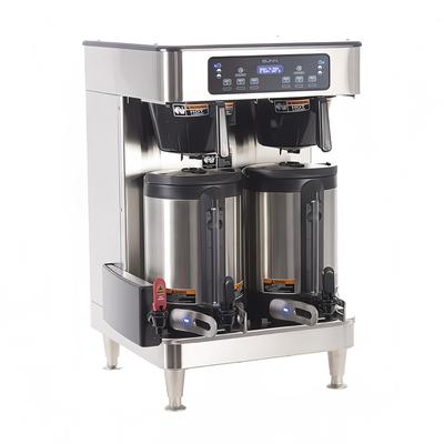 Bunn ICB Twin Twin Automatic Coffee Brewer for Soft Heat Thermal Servers - Black/Stainless, 120-208v/1ph, 6 Brew Buttons, Silver