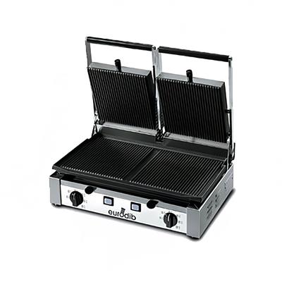 Eurodib PDR3000 Double Commercial Panini Press w/ Cast Iron Grooved Plates, 208-240v/1ph, Stainless Steel